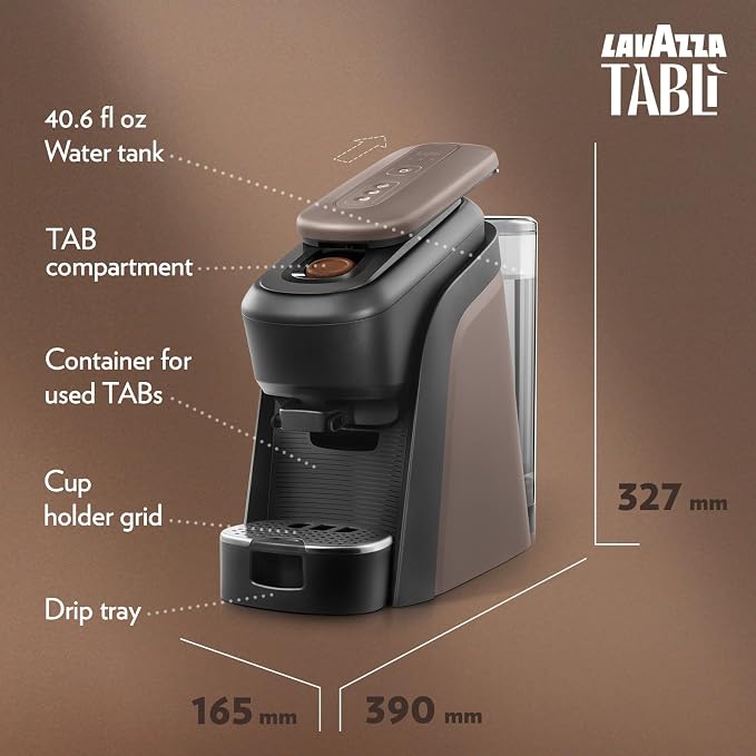 Lavazza Tabli Espresso Machine, works with 100% Coffee Tabs (Brown) | Single-serve espresso system. Tabli 100% Coffee Tabs compatibility. Easily brew an espresso, lungo, or double shot. - Image 8