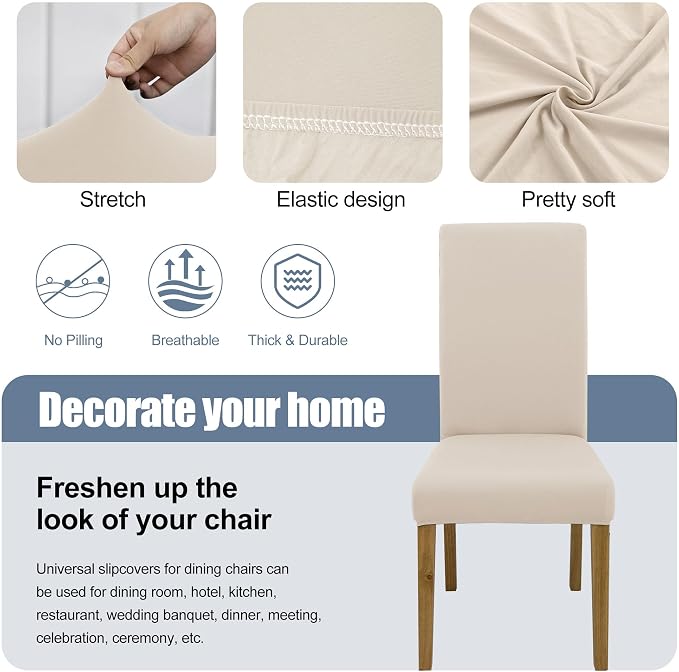 Dining Chair Covers, Stretch Seat Covers, Washable Furniture Protector | 4 Pack, Washable, Stretch Fit, Soft, Non Slip, Dining Chair Covers, Seat Protector, Furniture Cover,Easy Clean - Image 3