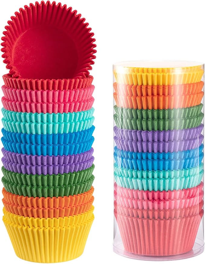Bright Rainbow Jumbo Cupcake Liners 400-Count, Large Solid Colorful Paper Baking Cups for Baking by Gifbera
