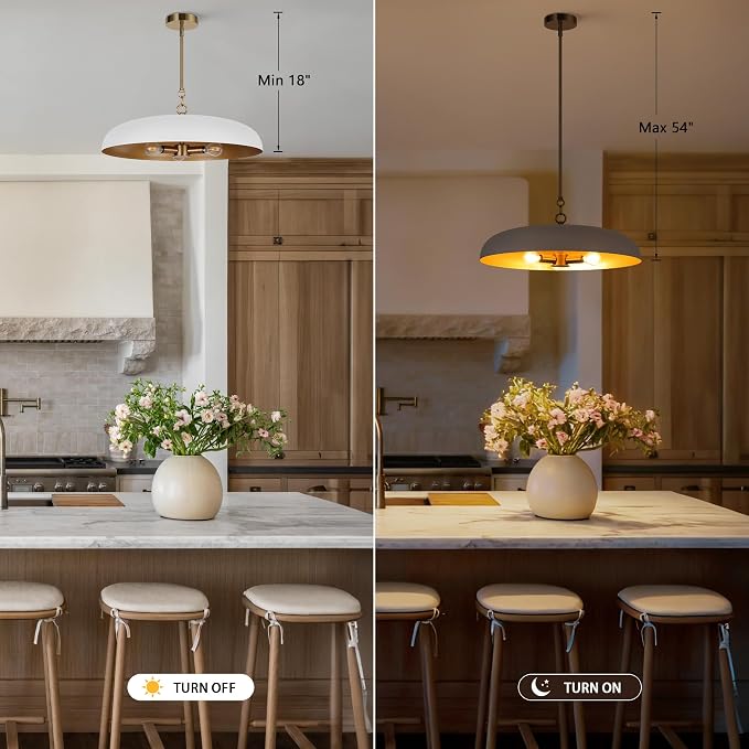 LamQee 20 Inch Oversized Large Pendant Lights, 3-Lights White and Gold Dome Chandelier, Mid Century Modern Metal Pendant Lighting Fixture Ceiling Hanging for Kitchen Island Dining Room Over Table Bar - Image 7