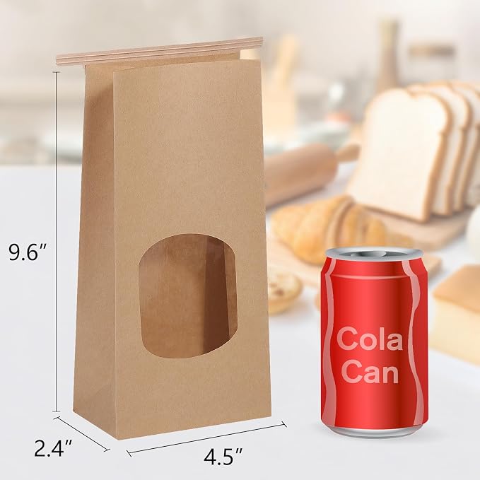 Eupako 4.5x2.36x9.6 Bakery Bags with Window 50 PCS Brown Kraft Paper Bags | Tin Tie Tab Lock Bags for Cookies, Coffee, Included 50 PCS Handmade Stickers - Image 2