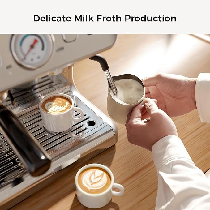 Kismile Espresso Machine with Grinder, 20 Bar Automatic Espresso Maker with Milk Frother Steam Wand, Removable Water Tank for Latte & Cappuccino, Professional Coffee Machine for Home
