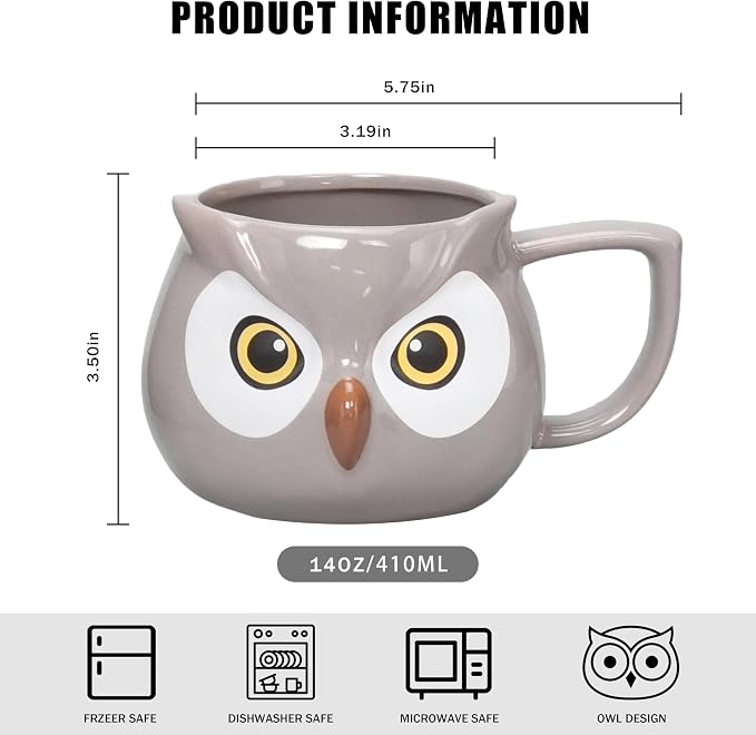 Owl Mug - Ceramic Coffee Cup for Women, 3D Funny Coffee Mug, Christmas Birthday Owl Gifts for Women Man Kids 14oz - Image 2