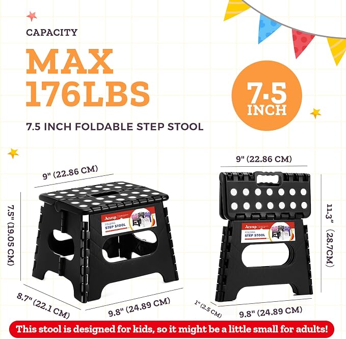 ACSTEP Collapsible Step Stool 7.5 Inch, Small Folding Stool, 176 lbs, Black | Lightweight Foldable Step Stool for Kids and Adults with Handle, for Kitchen, Bathroom, Car, and Compact Home Storage - Image 4