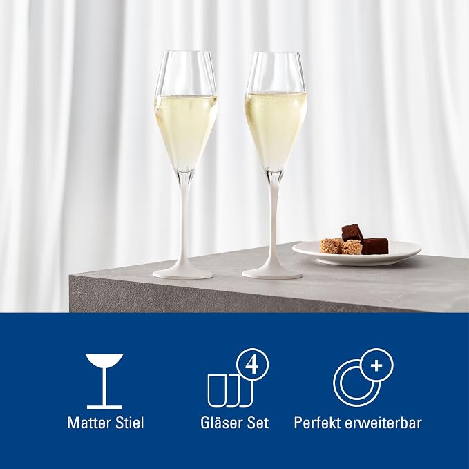 Villeroy & Boch - Manufacture Rock Blanc Champagne Flute Set, 4 pcs. Set of Drinking Glasses for Champagne and Sparkling Wine, 8.75 oz, Crystal Glass, Frosted Matte White Slate Look Base | Matte-white crystal glass champagne flutes, hand wash only, ele... - Image 5