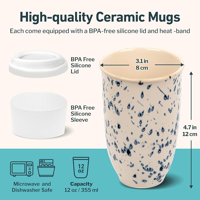 NOVA CERAMICS Travel Mug - Travel Size Mug – Reusable Coffee Mug Unique to Go Mug – Microwave & Dishwasher Safe Coffee White & Blue Tumbler - Gifts for Women Men Him Her – 12oz – Orchid - Image 3