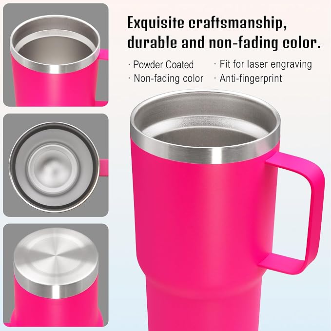 20 oz Tumbler with Handle and Lid Insulated Travel Coffee Mug Hot Pink 1P | Stainless Steel Tumbler, coffee tumbler with handle,Spill Proof Double Wall Vacuum Tumbler Cup Keep Drink Hot & Cold - Image 5