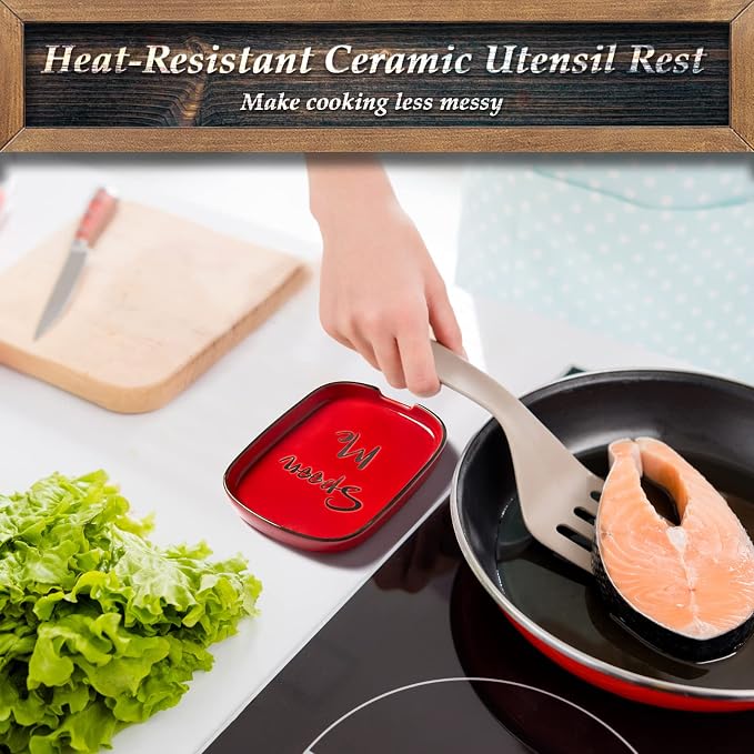Ceramic Spoon Rest for Stove Top, DAYYET Large Spoon Holder, Spoon Rest for Kitchen Counter, Heat-Resistant Cooking Utensil Rest, Red Kitchen Decor and Accessories - Image 4