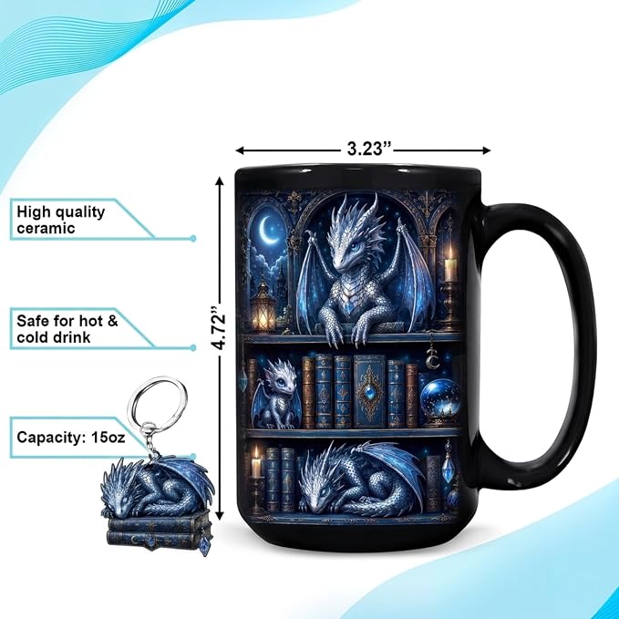 Hyturtle Dragon Bookshelf Coffee Mug 15 Oz, Book Lover Gift For Women - Image 4
