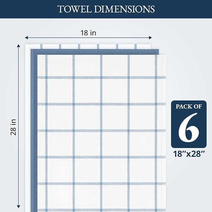 LANE LINEN Cotton Kitchen Towels Set, 6-Pack – Absorbent, Quick-Drying Dish Towels, 18" x 28", Soft, Premium Hand and Tea Towels - Indigo - Image 3