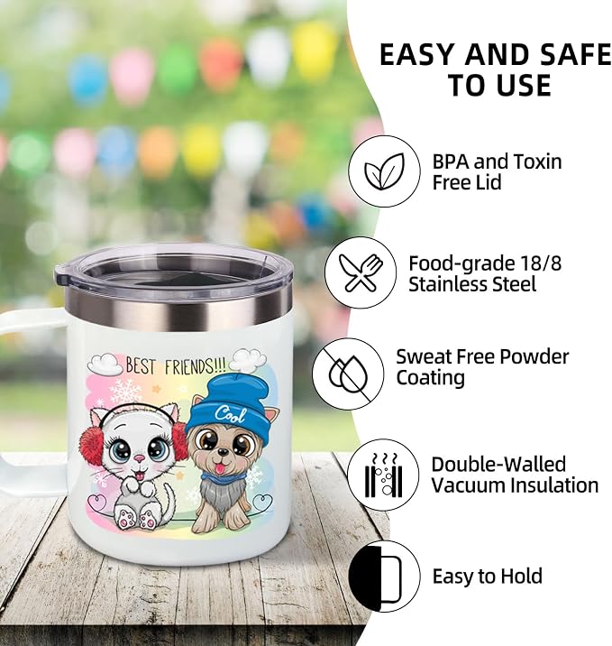 Volhoply 14oz sublimation Insulated Stainless Steel Coffee Mug with Lid Bulk 2 Pack,Double Wall Vacuum Travel Coffee Cup with Handle,Reusable Metal Cups Tumbler,Camping Mugs Keep Hot(Sublimation,2) - Image 3