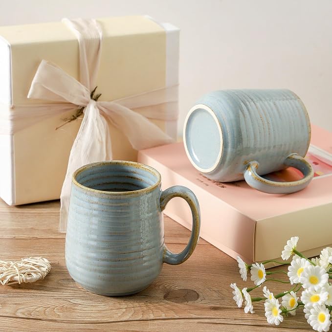HASENSE Coffee Cups Ceramic, 12 Oz Reactive Glaze Coffee Mugs Set of 4, Large Tea Cup with Handle for Women and Men Gift, Dishwasher & Microwave Safe, Light Blue - Image 5