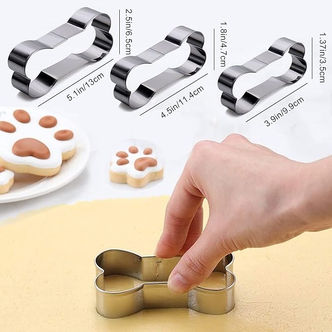 Set of 6，3 Packs Silicone Molds Puppy Dog Paw & Bone Shaped and 3 Packs Stainless Steel Dog Bone Cookie Cutters,for Homemade Treats、Paw、Ice、Candy and Chocolate Baking Mold