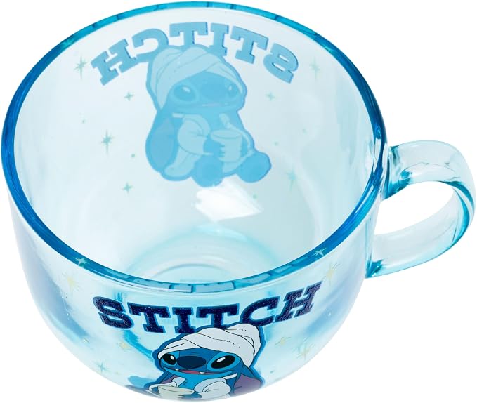 Silver Buffalo Lilo and Stitch Spa Day Glitter, Teacup Glass Mug, 16oz | Disney, Coffee, 0.47 Liters - Image 3