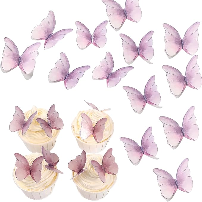 48Pcs Edible Butterflies Cake Topper Edible Butterfly Cupcake Toppers Wafer Paper Butterflies Edible Butterfly Cake Decorations for Wedding Birthday Party Cupcakes Decorating (Purple) - Image 6