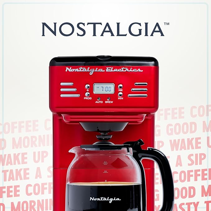 Nostalgia Retro 12-Cup Programmable Coffee Maker With LED Display, Automatic Shut-Off & Keep Warm, Pause-And-Serve Function, Red - Image 6