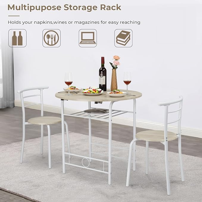VINGLI 31.5" Drop Leaf Dining Table Set for 2, 3 Pieces Dining Table with Chair for Small Space, Small Kitchen Extendable Folding Dining Table for Dining Room，Home, Apartment, Saving Places, White Oak - Image 2