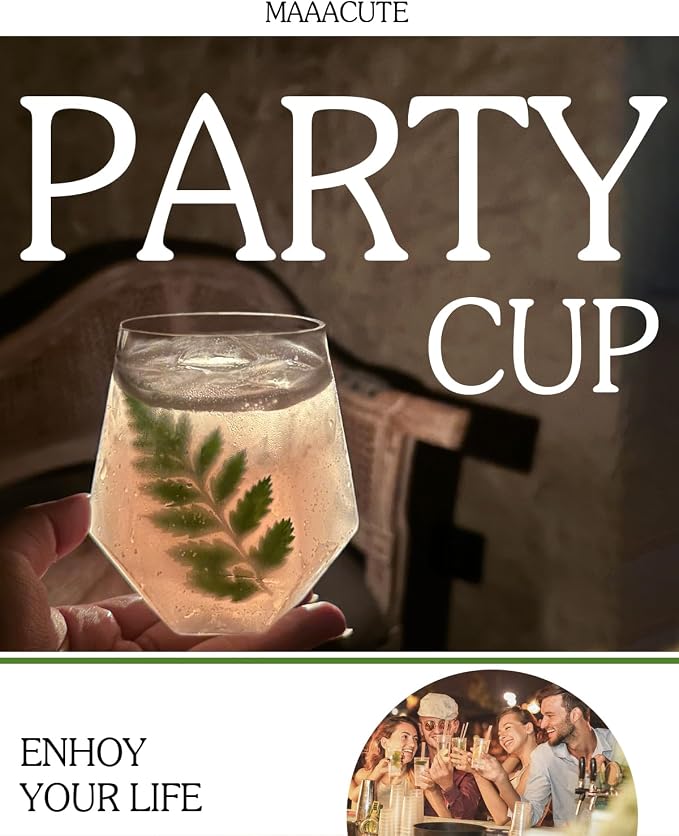 40 Pack Plastic Wine Glasses, 12 Oz Disposable Cocktail Whiskey Glasses | Clear Diamond Stemless Champagne Margarita Glasses, Unbreakable Reusable Plastic Party Cups for Wedding Birthday - Image 2