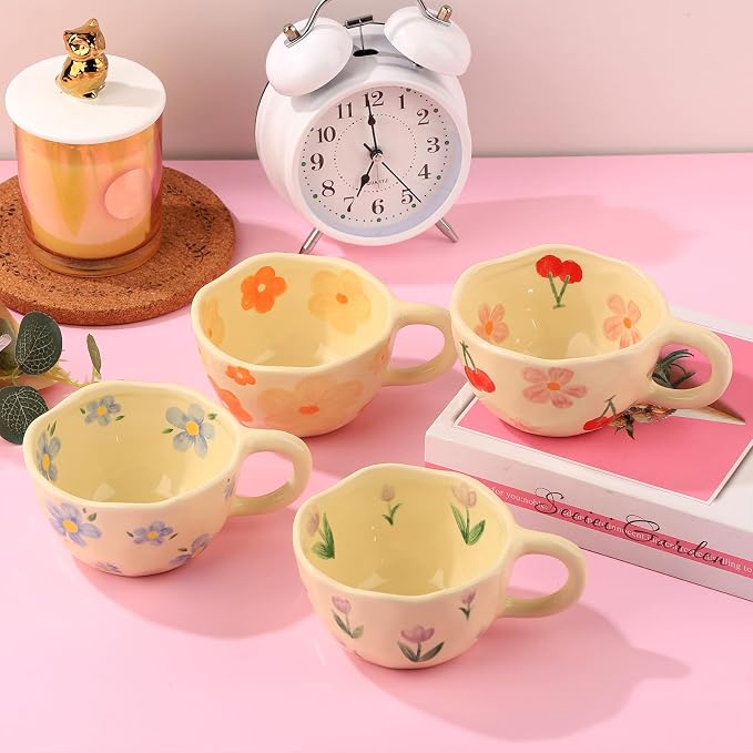 VanEnjoy Ceramic Cup, Cute Coffee Mug, Strawberry Mug, Aesthetic Coffee Mug, Retro Flower Mug, Ceramic Tea, 10oz/300ml for Tea Coffee, Milk and Oatmeal - Image 7