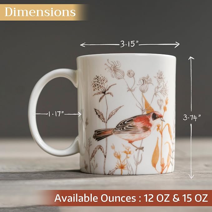 Maison d' Hermine Coffee Mug with Handles Tea Cups (12 Ounce, Pack of 1) | Fine Bone China Coffee Mugs for Hot Beverages Cappuccino Latte Home Spring Summer -Meadow Florals - Beige - Meadow Morning - Image 4