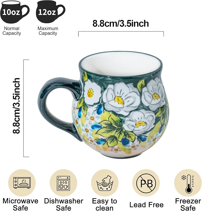 ALMA 12oz Handmade Floral Ceramic Coffee Mug | Microwave & Dishwasher Safe, Ideal for Morning Coffee Tea, Home Kitchen Dining Room Display, For Home Makers & Women - Image 2