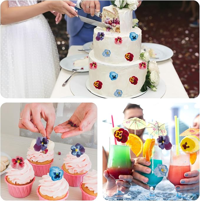60pcs Edible Flowers Cake Decorations – Edible Flowers Cupcake Toppers | Edible Flowers Pansy Cake Toppers Decorations Wafer Paper, Flower Cupcake Toppers for Wedding Birthday Party - Image 6