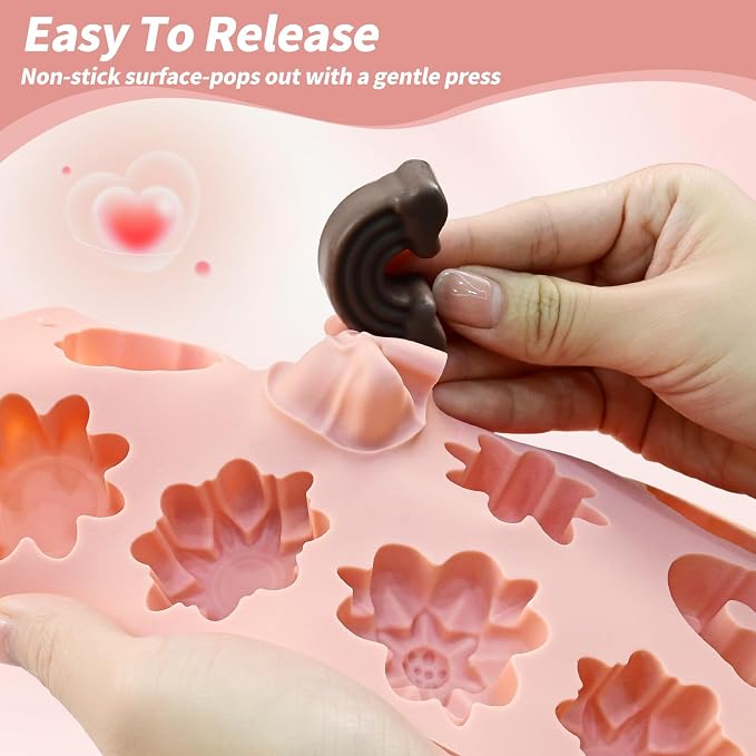 Flower Soap Molds Silicone for Soap Making, 2 Pcs, 24 Cavity | silicone molds soap candle making, With Cloud Rainbow for Chocolate, Candy, Ice Cubes, Cupcake Decorations, Jelly,Non-stick - Image 5
