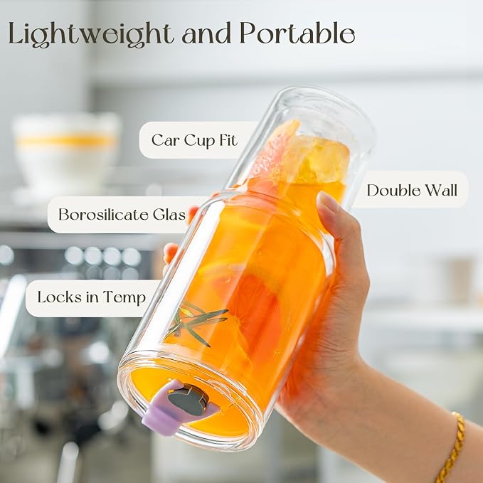 KEMORELA 28 oz Double Wall Glass Tumblers Set of 2, Extra-Wide 13mm Reusable Drinking Straws, Boba Tumbler, Wide-Mouth Water Cups for Iced Coffee, Smoothies, Boba & Tea Lovers (Clear) - Image 4