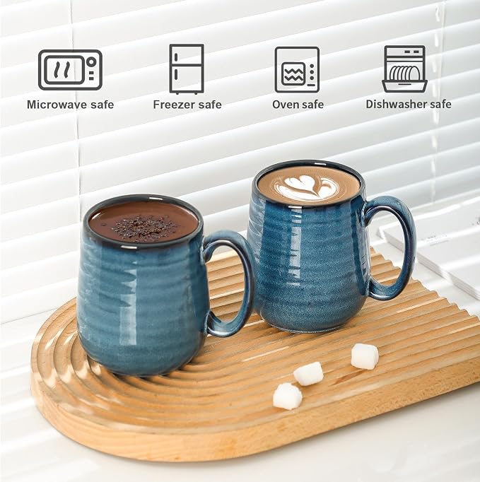 HASENSE Porcelain Coffee Mugs Set of 6, 15 Ounce Large Ceramic Coffee Cups Set with Handle for Latte, Tea, Cocoa and Hot Chocolate, Blue Coffee Mugs for Men and Women, Microwave Safe - Image 6