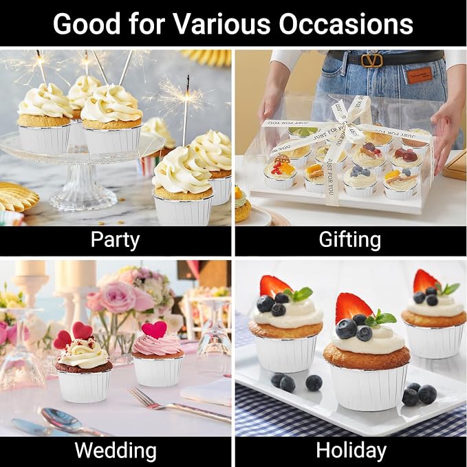 EUSOAR Silver Cupcake Liners, 50pcs 3.5oz Cupcake Holders Disposable Dessert Containers, Mini Cheesecakes Baking Cups Aluminum Foil Wrappers Muffin Ramekins for Birthday Wedding Bridal Party - Image 6