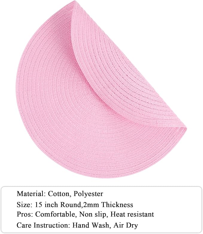 SHACOS Round Braided Placemats Set of 4 Washable 15 inch Round Table Mats for Dining Table Place Mats Home Wedding Party Decor (Pink, 4) - Image 2