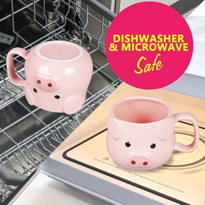 Pig Coffee Mug 14 oz Ceramic Novelty Coffee Mug 3D Porcelain Tea Mug for Women Christmas Housewarming Holiday Birthday Gifts for Women Mom Kids Teacher and Best Friend Pink - Image 4