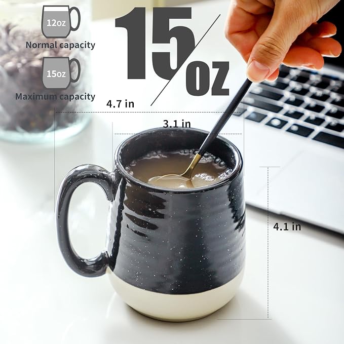 Hasense Coffee Mugs Ceramic, 15 oz Large Coffee Cups with Handle for Home and Office, Latte Mugs Set for Coffee, Tea, Hot Cocoa, Mocha, Black Coffee Cup Gift for Dad Mom, Dishwasher Microwave Safe - Image 3