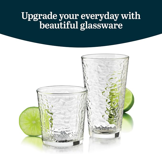 Libbey Yucatan Textured Tumbler & Rocks Drinking Glasses Set of 16 | Jumbo Margarita Glass Cups with 16.2 oz and 13 oz Capacities for Frozen Cocktails, Mocktails & Entertaining - Image 2