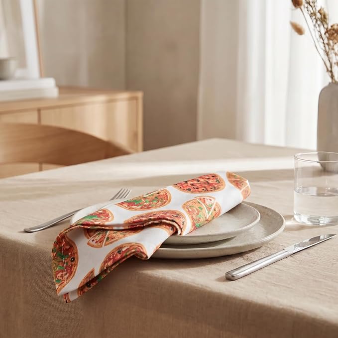 Urban Villa Cloth Napkins Cotton 20x20 (Set of 12) Pizza-Print - Image 4
