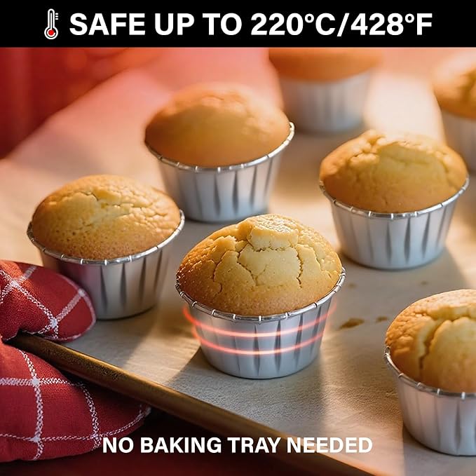EUSOAR Aluminum Foil Silver Cupcake Liners, 50Pcs Disposable Muffin Liners, Baking Cups, Aluminum Cupcake Tip Pan Ramekin Holders, Little Pudding Cups - Image 5