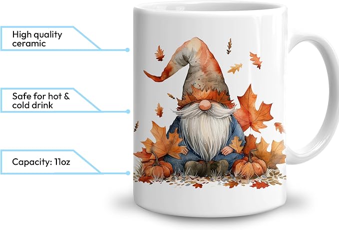 Hyturtle Personalized Fall Gnome Coffee Mug - Gnomes Gifts For Women | Fall Autumn Decor Gifts For Farmhouse Thanksgiving, Gnomes Gift Ideas on Birthday Custom Name 11oz White Ceramic Tea Mug - Image 3