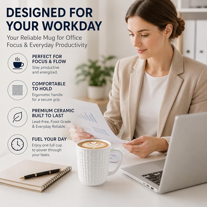Large Coffee Mugs, 20 oz Ceramic Coffee Cups with Handle, 2PCS, White | Porcelain Big Coffee Mug for Office & Home, Latte Cocoa, Microwave & Dishwasher Safe, Lead-Free, Wedding & Housewarming Gift - Image 8