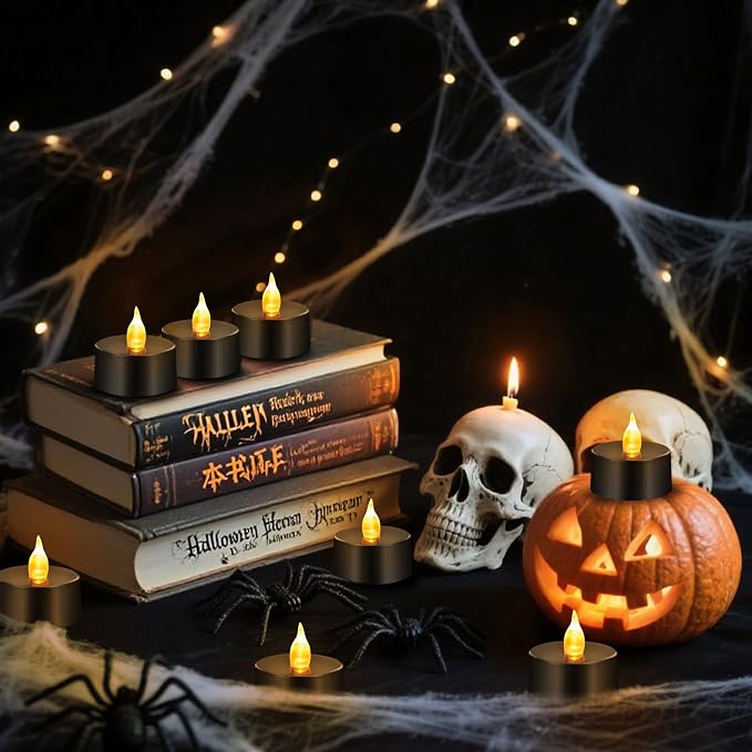 Tea Lights Battery Operated Candles LED Tea Lights Flameless Candles 200+ Hours Flickering Fake Tealights for Halloween, Christmas Aniversary Home Table Decor(Black, 50 Pack) - Image 2