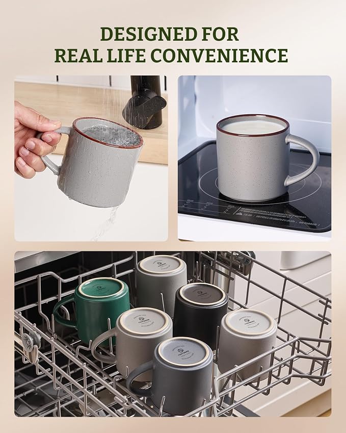 famiware Coffee Mugs Set of 8, Nebula 14oz Coffee Mugs, Ceramic Cup Set with Handle for Latte, Tea, Milk, Cappuccino, Dark Gray - Image 6