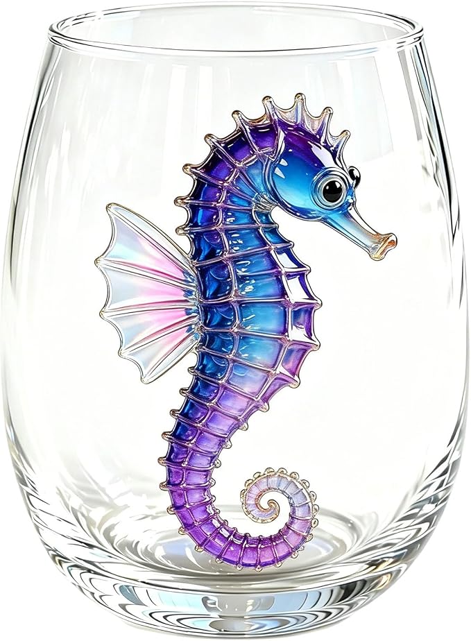 Artisanal Blue Ringed Glassware Octopuses Stemless Wine Glasses Marine Animal Bar Glass Coastal Home For Lovers (Clear1, A) by Unknown
