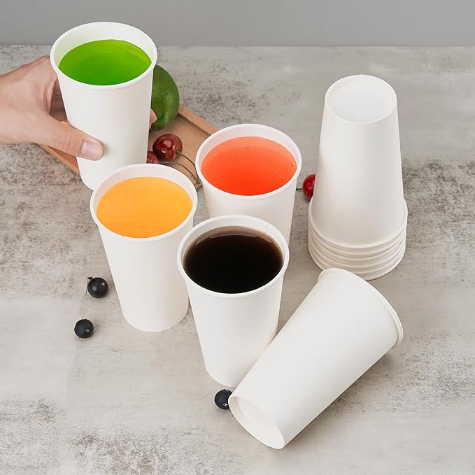 200 Pack Disposable Paper Coffee Cups 16 oz, White Paper Cups, Hot Beverage Drinking Cup for Coffee, Water, Tea, Juice, Espresso