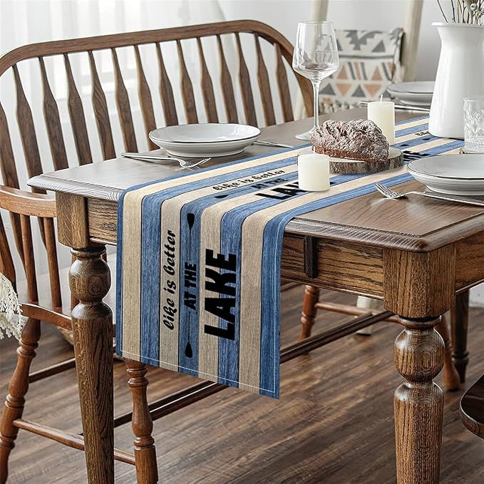 jejeloiu Lake House Table Runner,13" x 72" Camping Kitchen Dining Decoration for Home Party 13x72 Inch Kids Boys Girls Rustic Wooden Paddle Farmhouse Decor Home Decor for Living Room Dresser Scarfs - Image 4