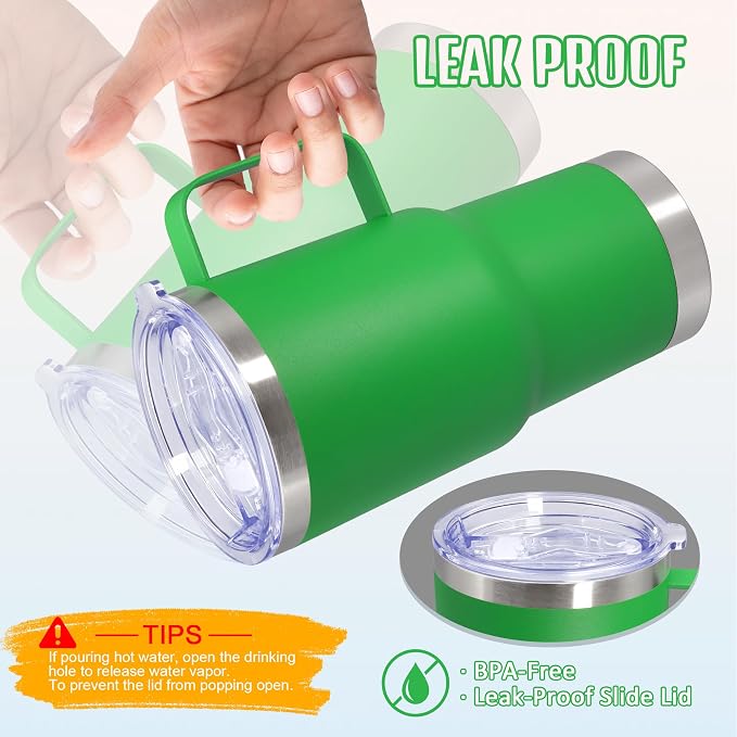 20 oz Tumbler with Handle and Lid Insulated Travel Coffee Mug Green 1P | Stainless Steel Tumbler, coffee tumbler with handle,Spill Proof Double Wall Vacuum Tumbler Cup Keep Drink Hot & Cold - Image 7