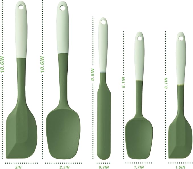 Silicone Spatula Set,5 Piece Food Grade Rubber Spatulas,Double-Green | Spatulas Silicone Heat Resistant for Baking,Cooking,and Mixing High Heat Resistant Non Stick Dishwasher Safe BPA-Free - Image 2