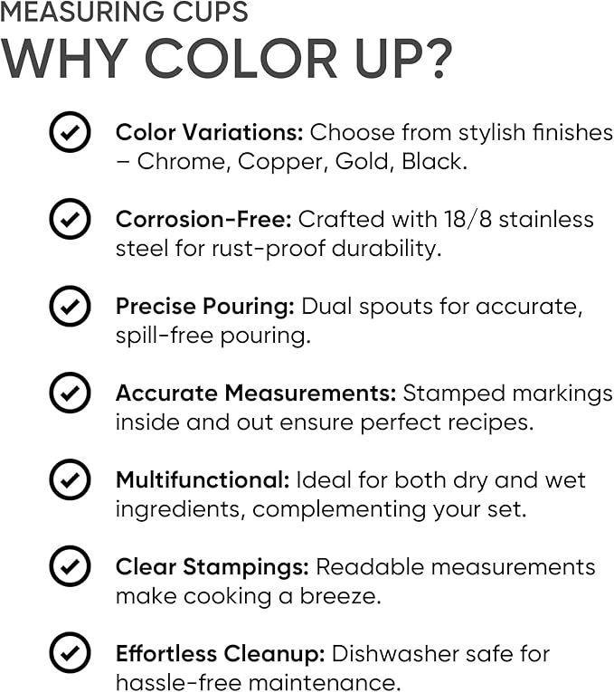 Color Up ⅔ Cup Measuring Cup (160 ml) – Premium Chrome Stainless Steel, Accurate for Wet & Dry Ingredients, Embossed Markings, Easy-Pour Spouts, Dishwasher-Safe, Kitchen Essential