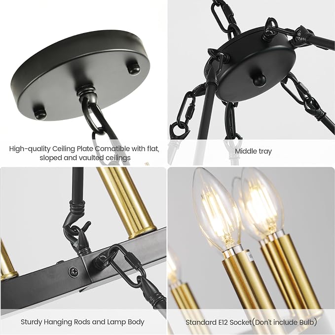 WJShome 55 Inch Farmhouse Wagon Wheel Chandelier - 2 Tier 48-Light Rustic Black and Gold Chandeliers, for Living Room, Entryway and Staircase - Image 6