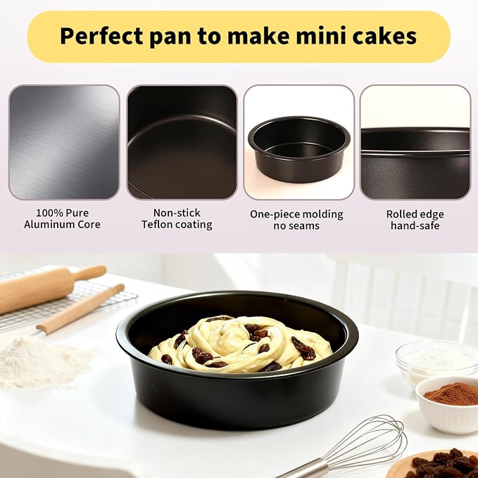 6 Inch Round Cake Pans Set of 3, Heavy-Duty Carbon Steel Baking Pans for Layered Birthday Cakes, Non-Stick Professional Circle Smash Cake Tins, Straight Wall & Dishwasher Safe - Image 7