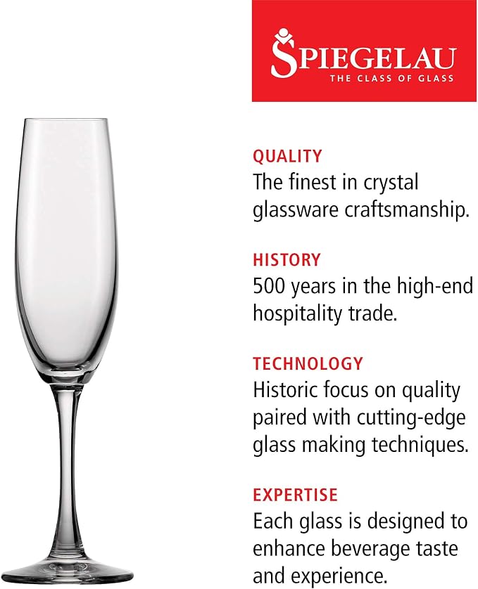 Spiegelau Wine Lovers Champagne Flutes, Elegant Crystal Champagne Glasses Gift Set, Perfect for Prosecco, Sparkling Rose, Mocktails, Home Bar Accessories, Housewarming, Wedding Gifts, 6.7 oz, Set of 4 - Image 2