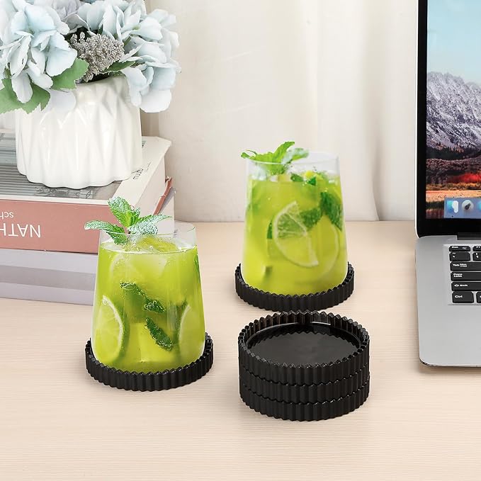 Glass Drink Coaster Set of 5- Coasters for Desk Coffee Table Black Coasters | Modern Round Cup Mats, Glass Coasters Coffee Table Decor for Kitchen, Bar, Dining Room, Living Room, Office - Image 7